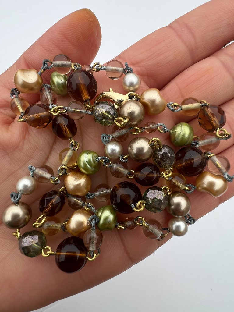 Irregular Pearl And Glass Beads Multi Colored Earthy Tones Boho Link Chain 24 35$